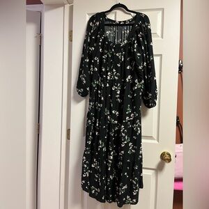 Old Navy Black Maxi Dress with Pink and Green Floral Print